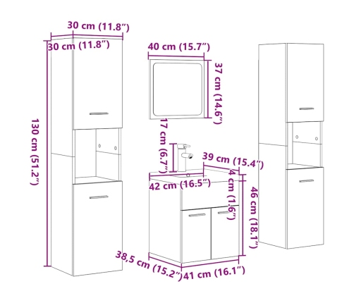 Juego de muebles de baño 5 pzas madera ingeniería roble Sonoma