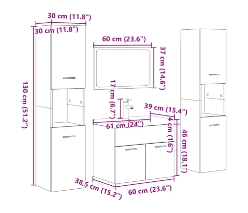 Juego de muebles de baño 5 pzas madera ingeniería roble Sonoma