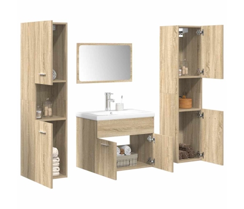 Juego de muebles de baño 5 pzas madera ingeniería roble Sonoma