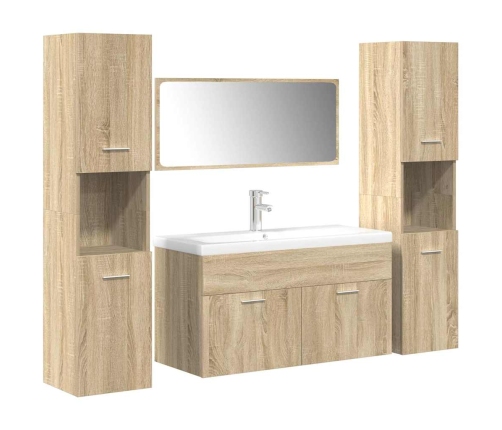 Juego de muebles de baño 5 pzas madera ingeniería roble Sonoma