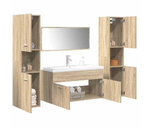 Juego de muebles de baño 5 pzas madera ingeniería roble Sonoma