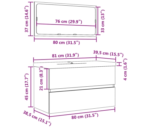 Set de muebles de baño 3 pzas madera contrachapada roble Sonoma