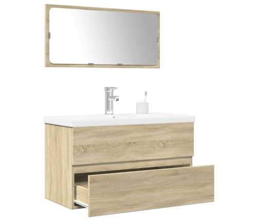 Set de muebles de baño 3 pzas madera contrachapada roble Sonoma