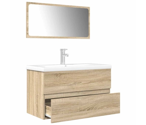 Set de muebles de baño 3 pzas madera contrachapada roble Sonoma