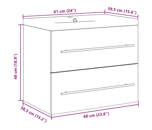 Set de muebles de baño 2 pzas madera contrachapada roble Sonoma