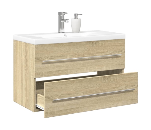 Set de muebles de baño 2 pzas madera contrachapada roble Sonoma