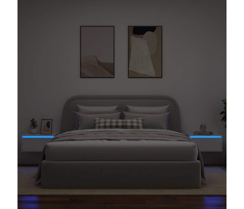 Mesitas de noche de pared con luces LED 2 unidades blanco