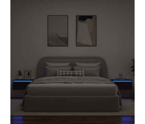 Mesitas de noche de pared con luces LED 2 unidades roble negro