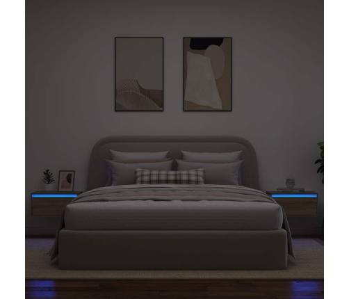 Mesitas de noche de pared con luces LED 2 unidades roble Sonoma