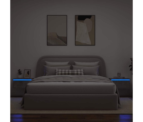 Mesitas de noche de pared con luces LED 2 uds gris hormigón