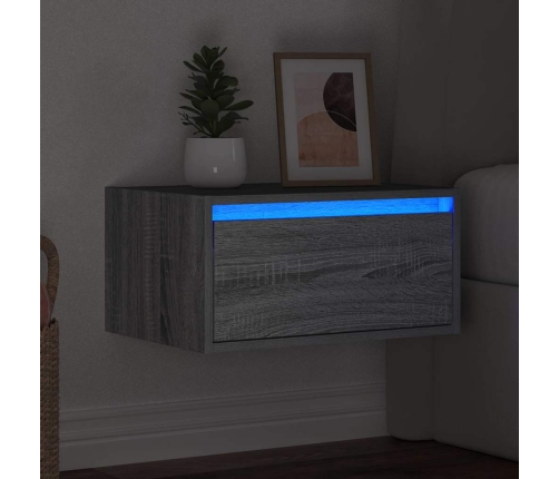 Mesita de noche de pared con luces LED gris Sonoma