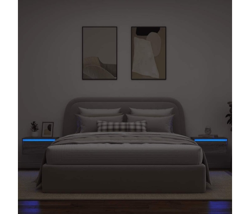 Mesitas de noche de pared con luces LED 2 unidades gris Sonoma