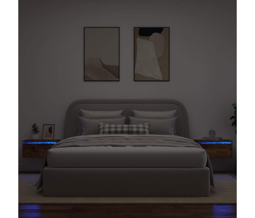 Mesitas de noche de pared luces LED 2 unidades madera antigua