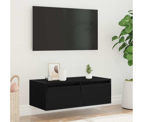 Mueble de TV con luces LED roble negro 75x35,5x25 cm