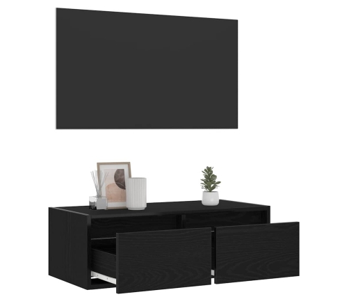 Mueble de TV con luces LED roble negro 75x35,5x25 cm