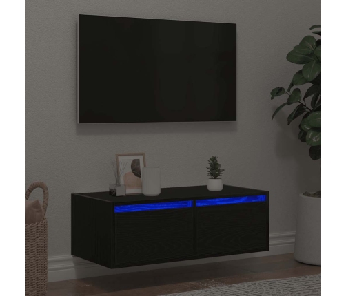 Mueble de TV con luces LED roble negro 75x35,5x25 cm