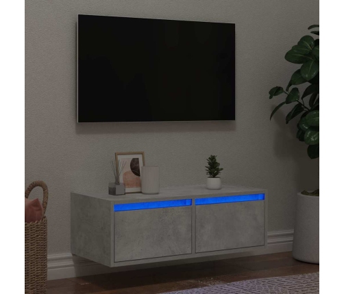 Mueble de TV con luces LED gris hormigón 75x35,5x25 cm