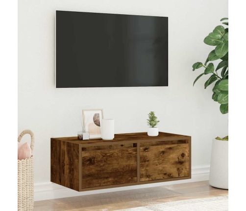 Mueble de TV con luces LED roble ahumado 75x35,5x25 cm