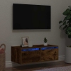 Mueble de TV con luces LED roble ahumado 75x35,5x25 cm