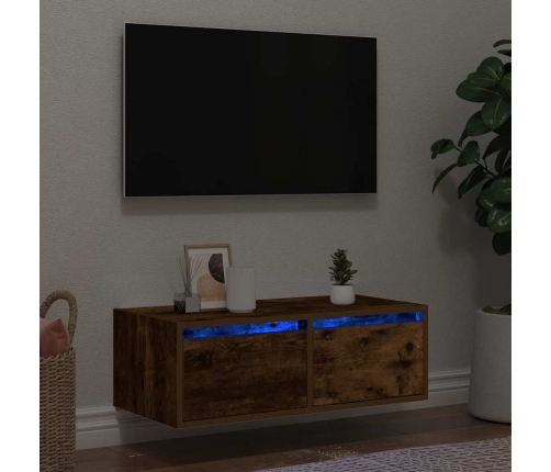 Mueble de TV con luces LED roble ahumado 75x35,5x25 cm