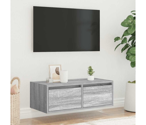 Mueble de TV con luces LED sonoma gris 75x35,5x25 cm