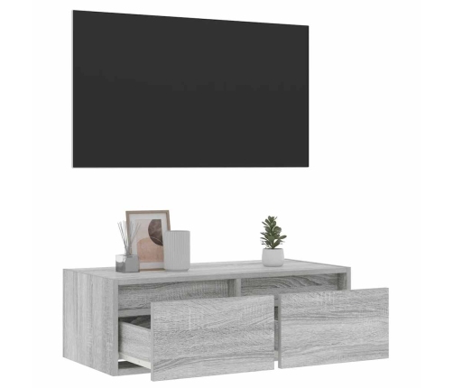 Mueble de TV con luces LED sonoma gris 75x35,5x25 cm