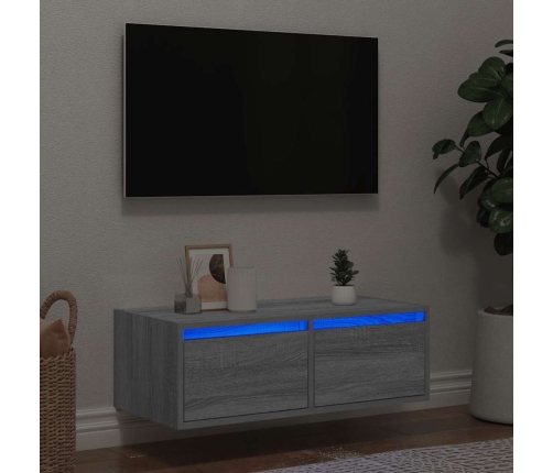 Mueble de TV con luces LED sonoma gris 75x35,5x25 cm