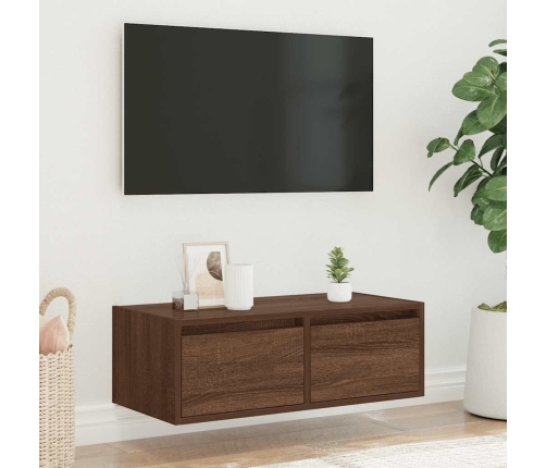 Mueble de TV con luces LED roble marrón 75x35,5x25 cm