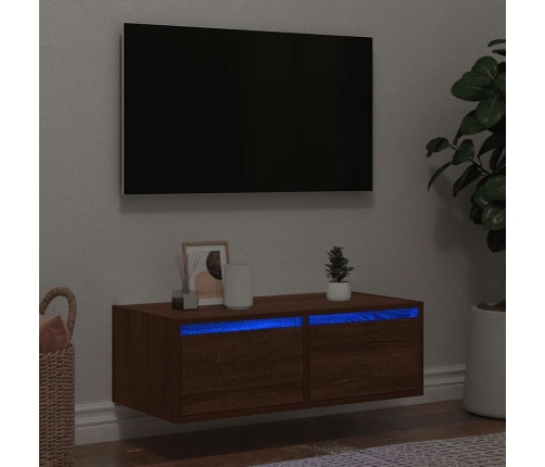 Mueble de TV con luces LED roble marrón 75x35,5x25 cm