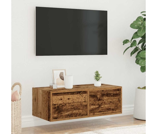 Mueble de TV con luces LED envejecida 75x35,5x25 cm