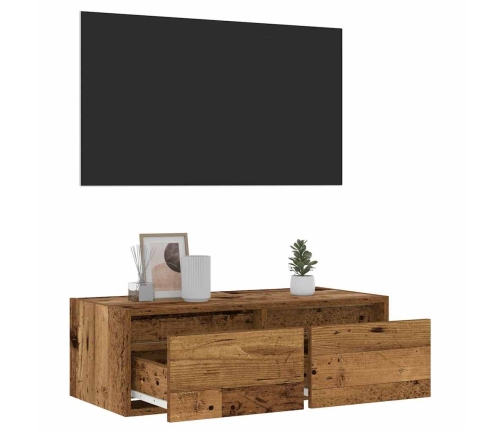 Mueble de TV con luces LED envejecida 75x35,5x25 cm