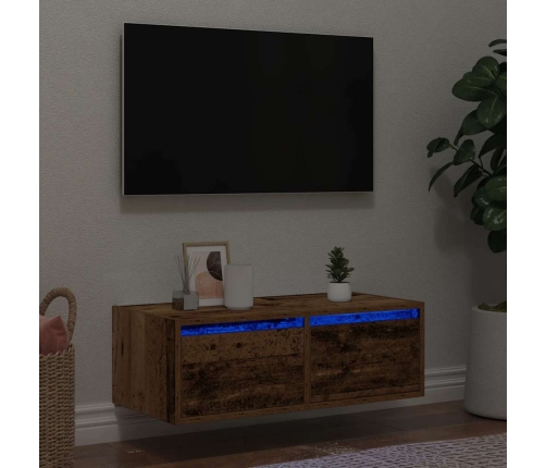 Mueble de TV con luces LED envejecida 75x35,5x25 cm