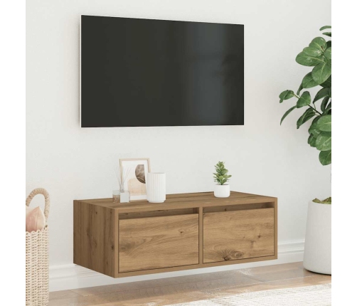 Mueble de TV con luces LED roble artisan 75x35,5x25 cm