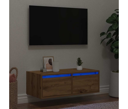 Mueble de TV con luces LED roble artisan 75x35,5x25 cm