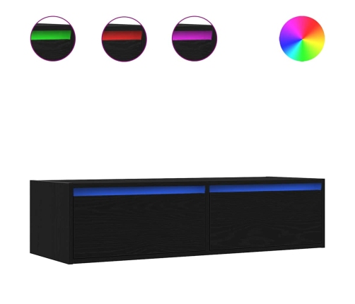 Mueble de TV con luces LED roble negro 100X35,5x25 cm