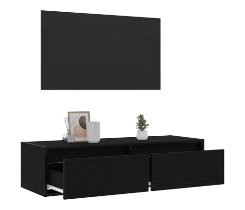 Mueble de TV con luces LED roble negro 100X35,5x25 cm