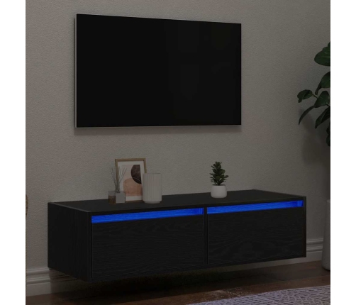 Mueble de TV con luces LED roble negro 100X35,5x25 cm