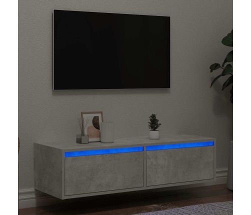 Mueble de TV con luces LED gris hormigón 100X35,5x25 cm