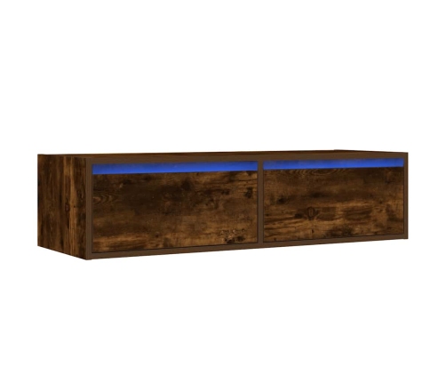 Mueble de TV con luces LED roble ahumado 100X35,5x25 cm