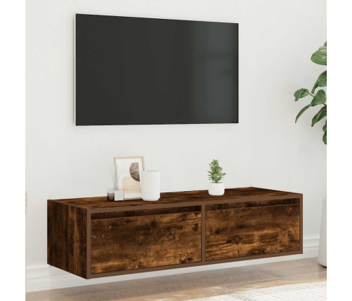 Mueble de TV con luces LED roble ahumado 100X35,5x25 cm