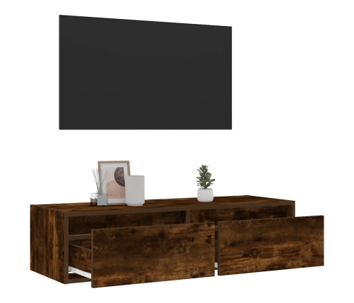 Mueble de TV con luces LED roble ahumado 100X35,5x25 cm