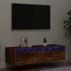 Mueble de TV con luces LED roble ahumado 100X35,5x25 cm