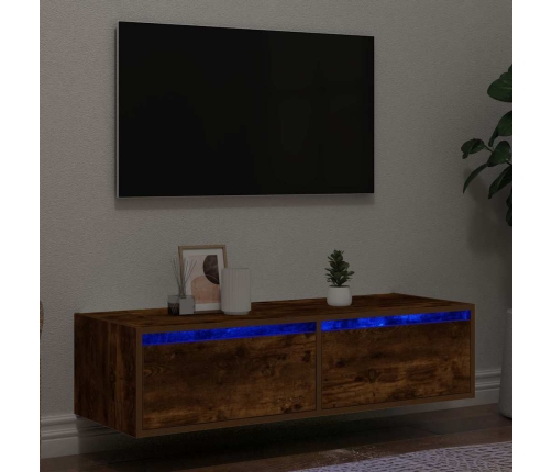 Mueble de TV con luces LED roble ahumado 100X35,5x25 cm