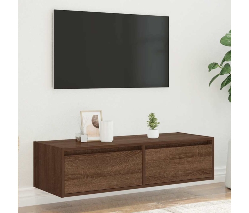 Mueble de TV con luces LED roble marrón 100X35,5x25 cm