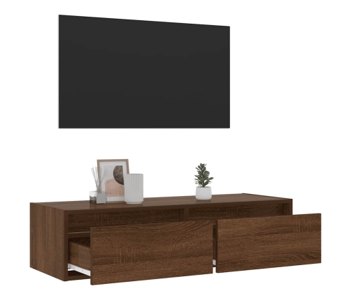 Mueble de TV con luces LED roble marrón 100X35,5x25 cm