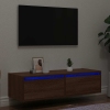 Mueble de TV con luces LED roble marrón 100X35,5x25 cm