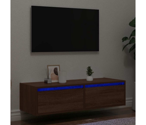 Mueble de TV con luces LED roble marrón 100X35,5x25 cm