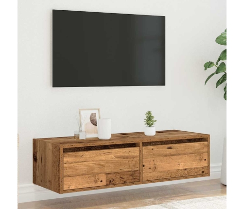 Mueble de TV con luces LED envejecida 100X35,5x25 cm