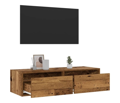 Mueble de TV con luces LED envejecida 100X35,5x25 cm