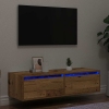 Mueble de TV con luces LED envejecida 100X35,5x25 cm